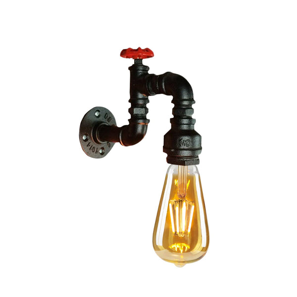 Industriële E27 rustieke waterleiding wandlamp, industriële wandlamp~2886 – Zwart