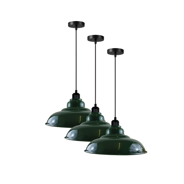 3-Pack Industrial Pendant Lights Curvy Ceiling Lamp ~6616 – Green / No