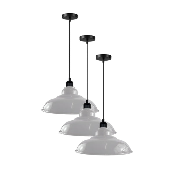 3-Pack Industrial Pendant Lights Curvy Ceiling Lamp ~6616 – White / No