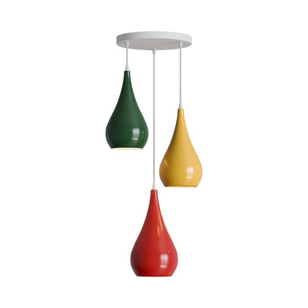 DROPPEN Colourful Triple Teardrop Pendant 3 Light ~6851 – Green +Yellow + Red