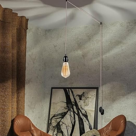 Grijze kleur dimmer schakelaar 4,5m stoffen flexkabel plug-in hanglamp E27 houder ~ 2584