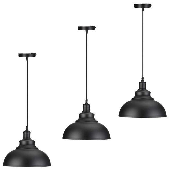 E27 Base Metal Pendant Light Adjustable ~6174 – Black / Pack 3
