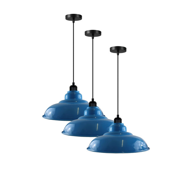 3-Pack Industrial Pendant Lights Curvy Ceiling Lamp ~6616 – Light blue / No