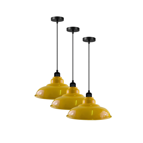 3-Pack Industrial Pendant Lights Curvy Ceiling Lamp ~6616 – Yellow / No