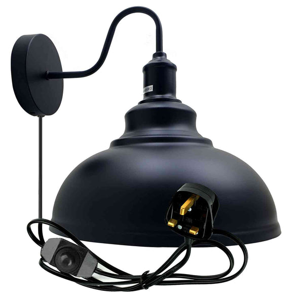 2m Black Plug In Wall Light with Dimmer ~6448 – No