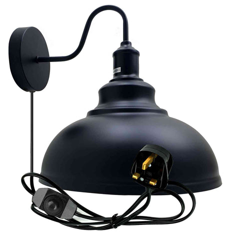 2m Black Plug In Wall Light with Dimmer ~6448