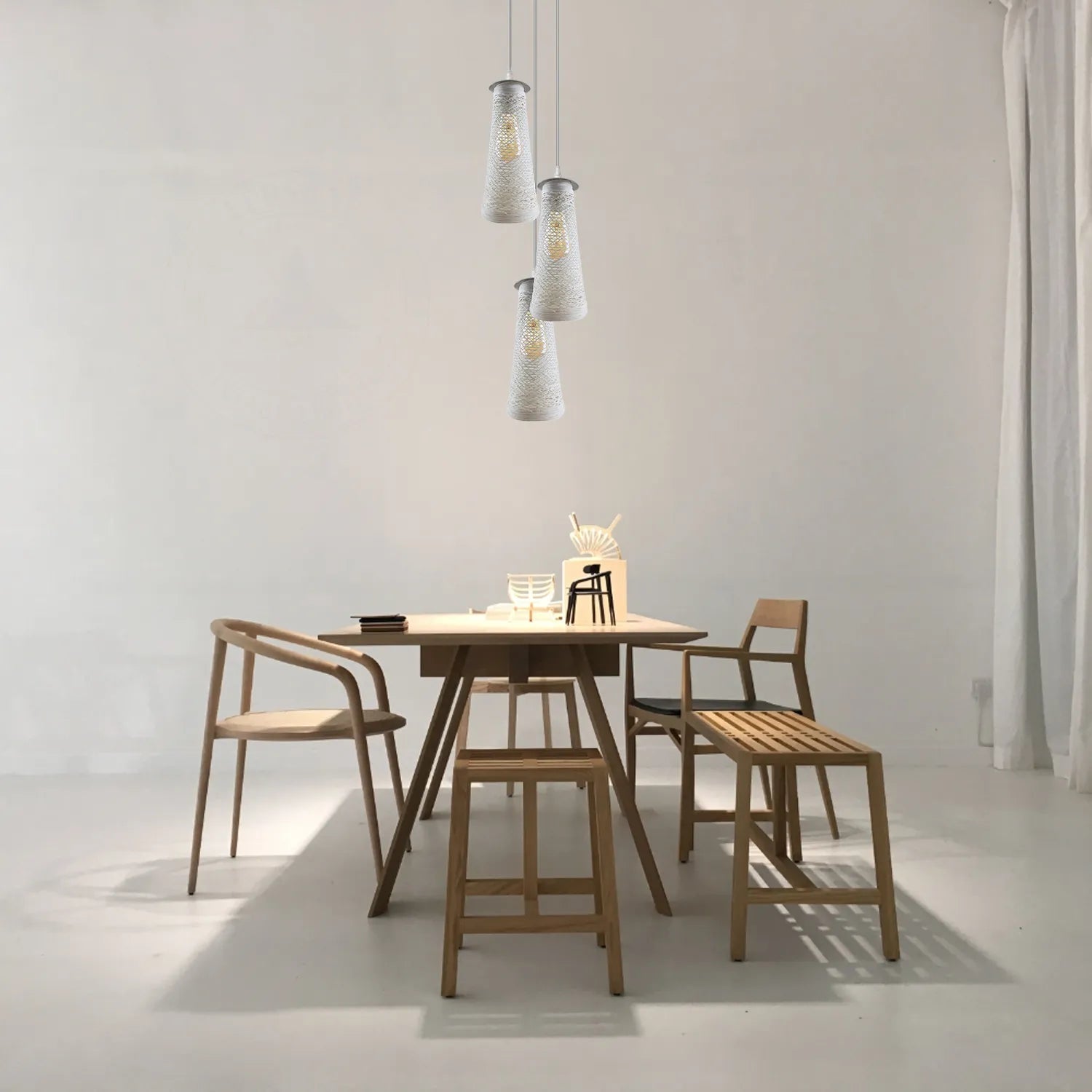 three-head basket style rattan ceiling pendant light