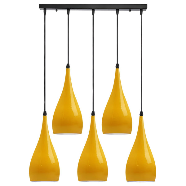 Vintage 5 Way Ceiling Pendant Light Industrial Hanging Suspended Lamp ~6107 – Yellow / Yes