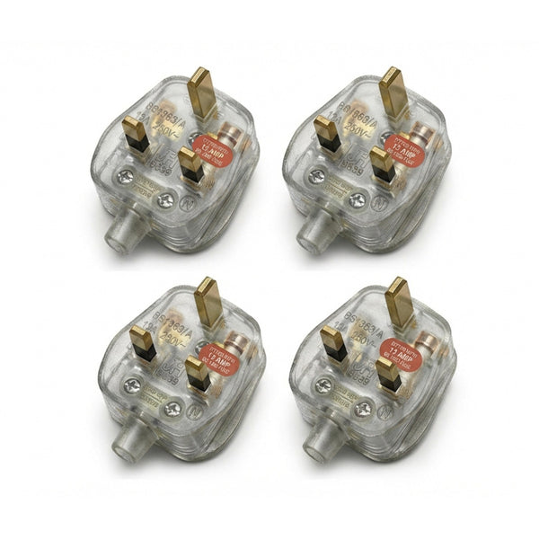 4/6 Pcs UK 3 Pin 13 AMP Plug Fused Fitted Mains 250V AC Plug ~6704 – Transparent 4 Pack