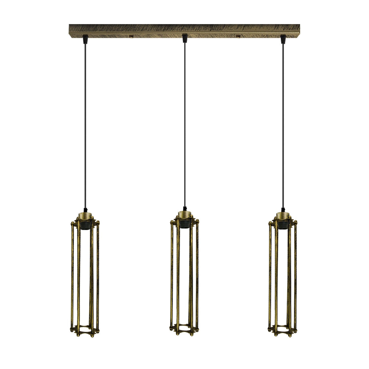 Three industrial style pendant ceiling lights