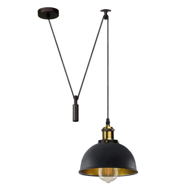 Pulley Pendant Light E27 Metal ~6283 – Black Inner Gold / Yes