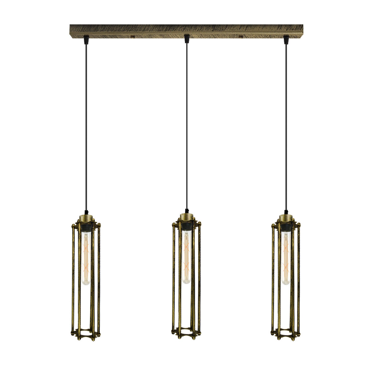 Three industrial style pendant ceiling lights