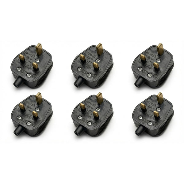 4/6 Pcs UK 3 Pin 13 AMP Plug Fused Fitted Mains 250V AC Plug ~6704 – Black 6 Pack