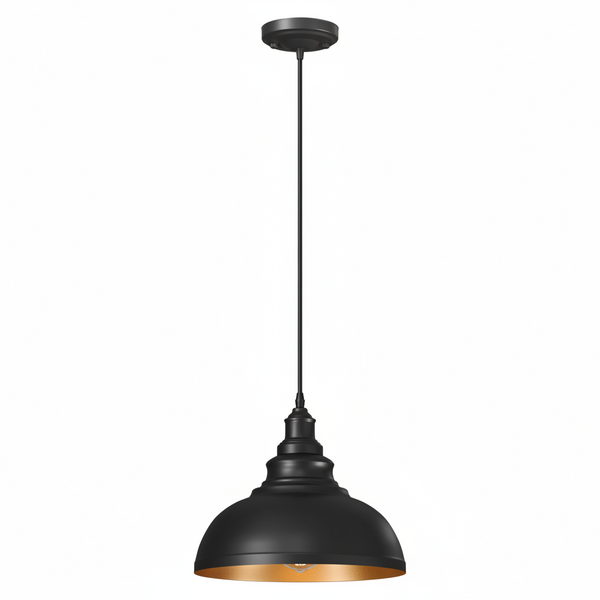 Vintage Metal Black Ceiling Hanging E27 95cm Adjustable Pendant Light ~6279 – Black Inner Gold / Yes