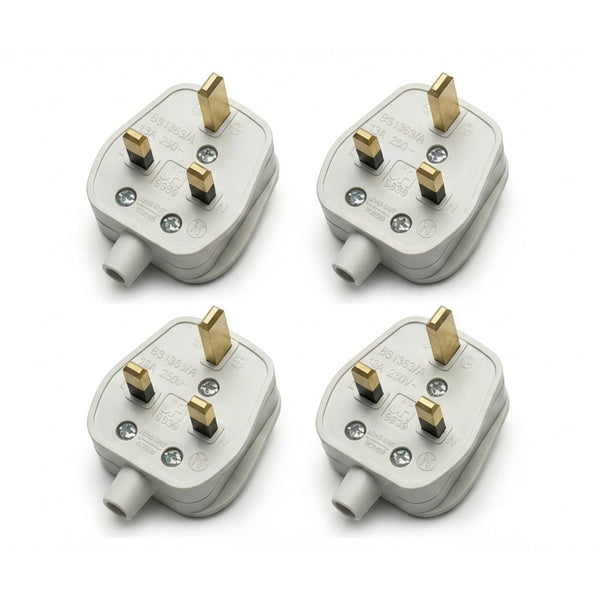 4/6 Pcs UK 3 Pin 13 AMP Plug Fused Fitted Mains 250V AC Plug ~6704 – White 4 Pack