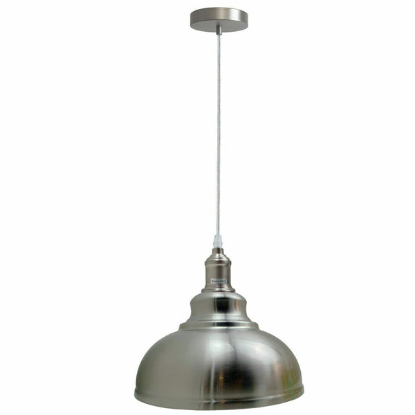 Vintage plafond hanglamp industriële metalen kap hanglamp ~ 6030  – Satijnnikkel / Ja