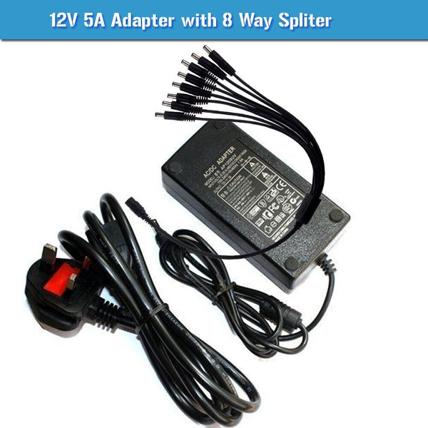 12V CCTV-voedingsadapter en 2/4/6/8-splitter 2A PSU-connector ~ 2365 – 12V 2A-adapter + 8-voudige splitterkabel