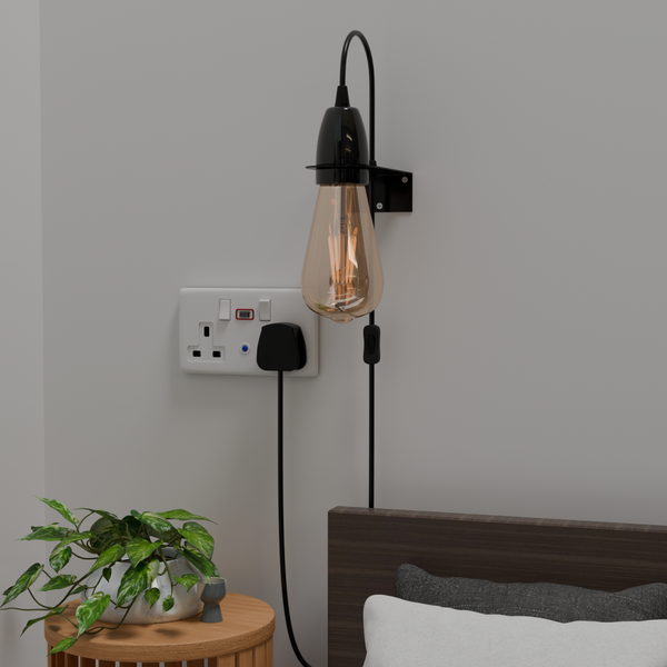 2M PVC Flexkabel Kit Plug-n Hanglamp, E27 VK~ 5696 – Zwart / Nee
