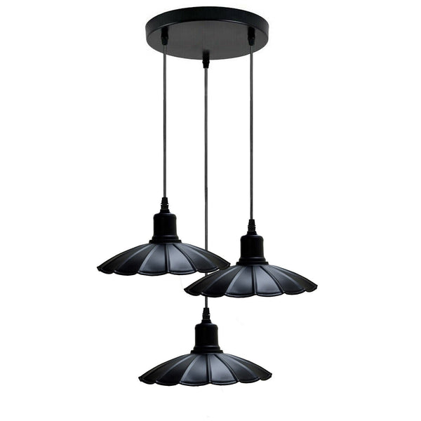 Vintage Industrial 3-Head Pendant Light | Black Metal Shades ~6435 – 3 Head Round Base / No