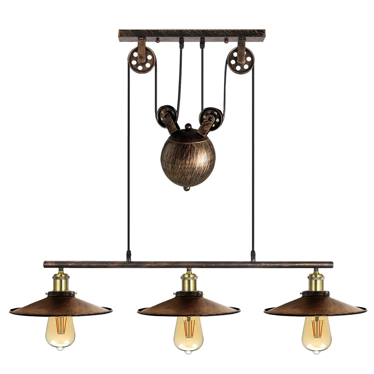vintage ceiling pendant light with a pulley system