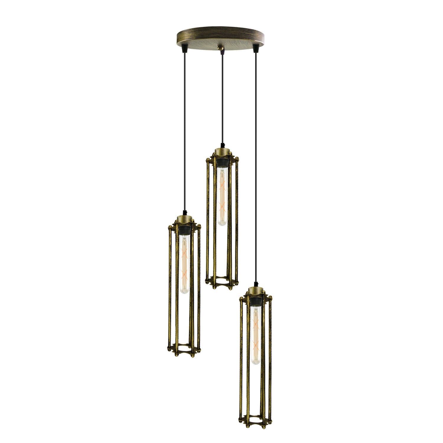 Three industrial style pendant ceiling lights