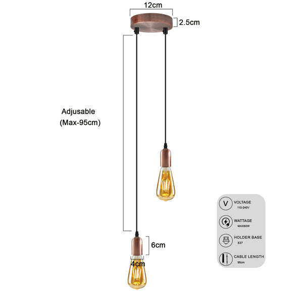Vintage E27 metalen plafondlamp met 2 koppen~5663 – Ja / Koper