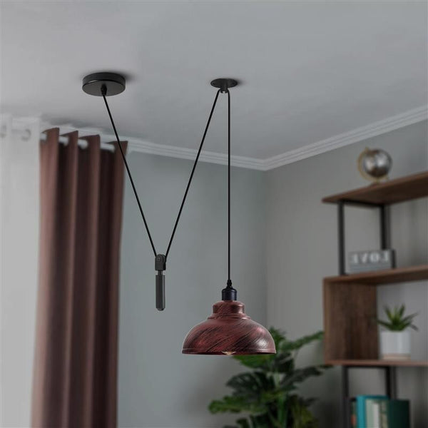 1-Way Spider Pendant Light | Industrial Curvy Hanging Lamp ~6234 – Rustic Red