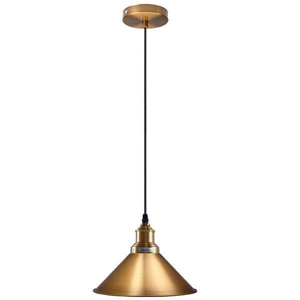 Industriële metalen plafondlamp met kegelvormige kap, gerenoveerd ~5738 – Geel messing