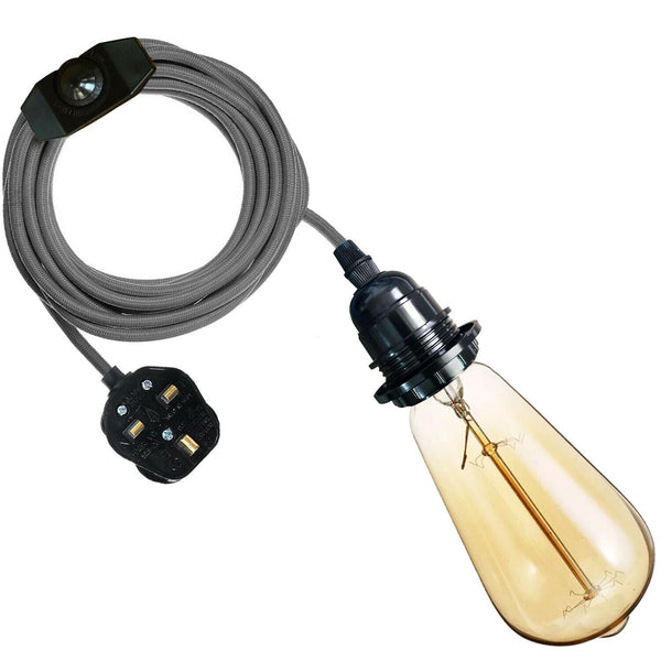 4M stoffen flexkabel plug-in hanglampset E27-lamphouder ~3746 – Grijs