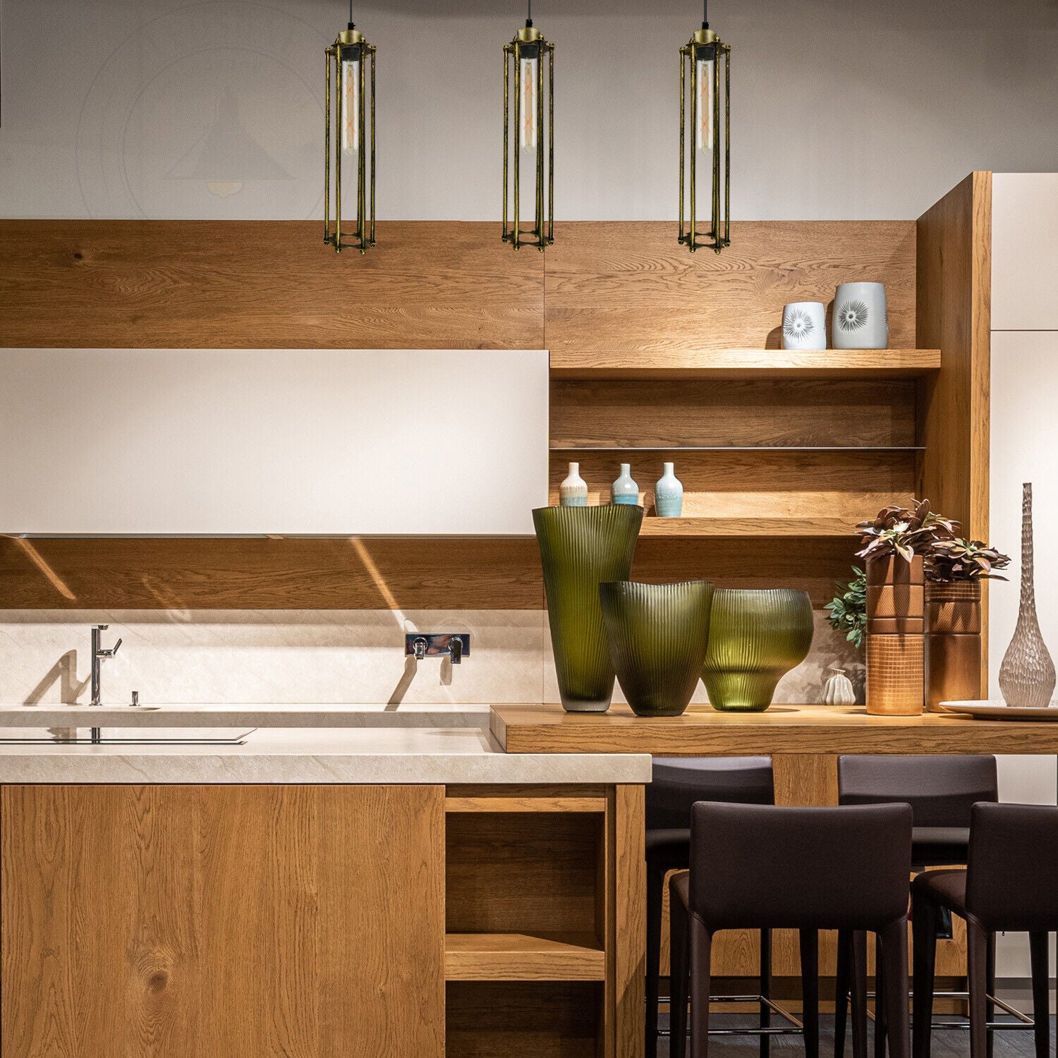 Three industrial style pendant ceiling lights