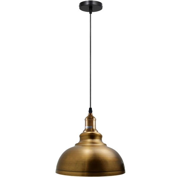 Vintage plafond hanglamp industriële metalen kap hanglamp ~ 6030  – Geel messing / Ja