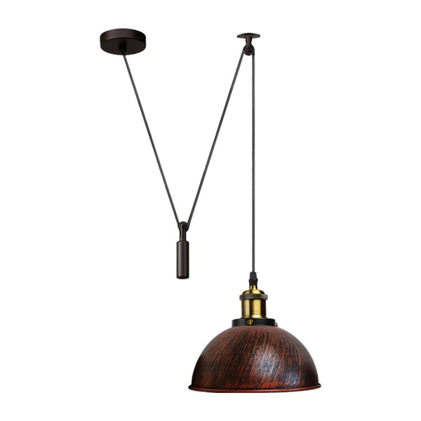 Pulley Pendant Light E27 Metal ~6283 – Rustic Red / Yes