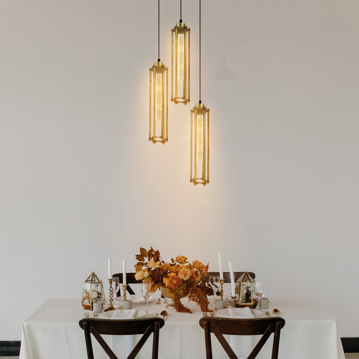 Three industrial style pendant ceiling lights