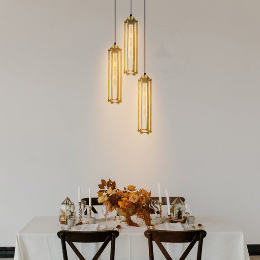 Three industrial style pendant ceiling lights
