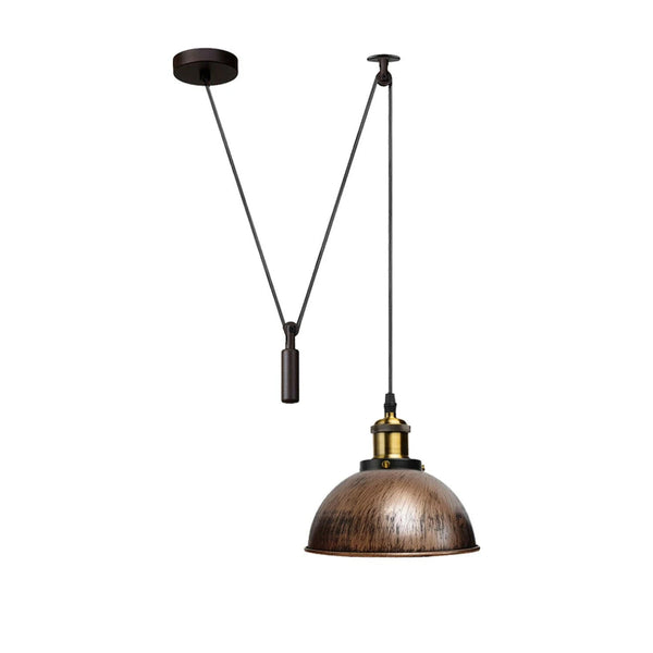 Pulley Pendant Light E27 Metal ~6283 – Brushed Copper / Yes