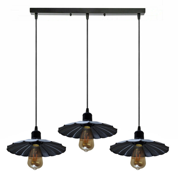 Vintage Industrial 3-Head Pendant Light | Black Metal Shades ~6435 – 3 Head Rectangle Base / No