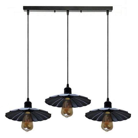 Vintage Industrial 3-Head Pendant Light | Black Metal Shades ~6435