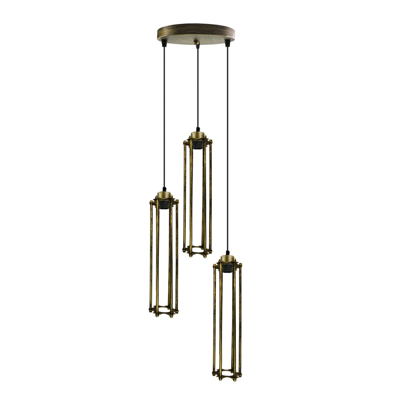 Three industrial style pendant ceiling lights