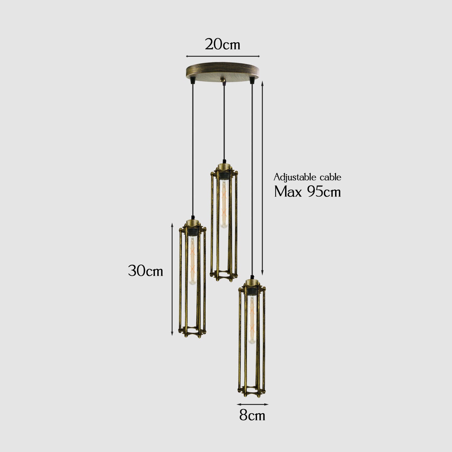 Three industrial style pendant ceiling lights