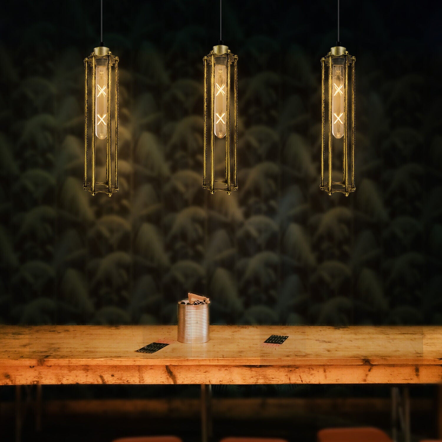 Three industrial style pendant ceiling lights