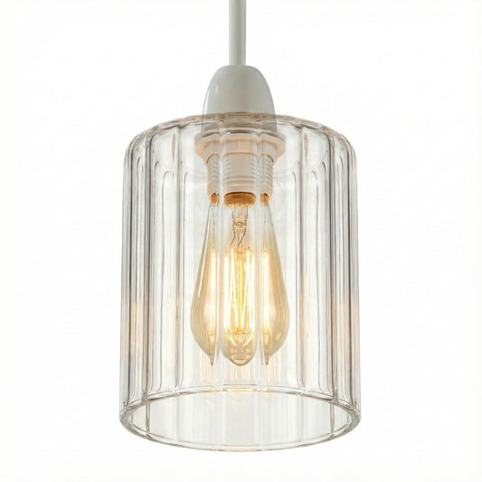 Modern Ceiling Pendant Light Shade Easy Fit Ribbed Glass Lampshade ~6619