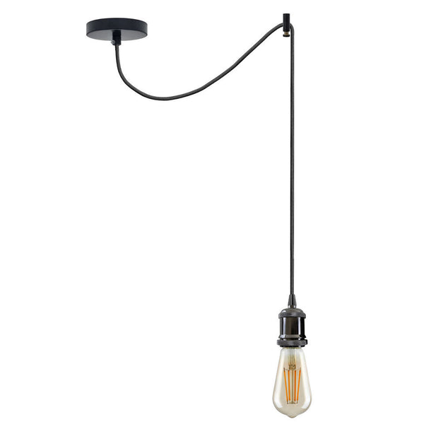 Ceiling Pendant Light Fitting Long Drop | Spider Pendant Light Industrial Kit | 2m Cable ~6179 – Shiny Black / No