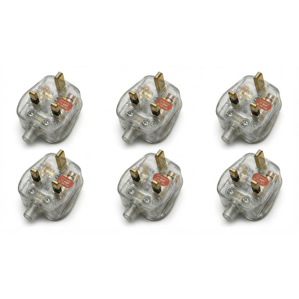 4/6 Pcs UK 3 Pin 13 AMP Plug Fused Fitted Mains 250V AC Plug ~6704 – Transparent 6 Pack