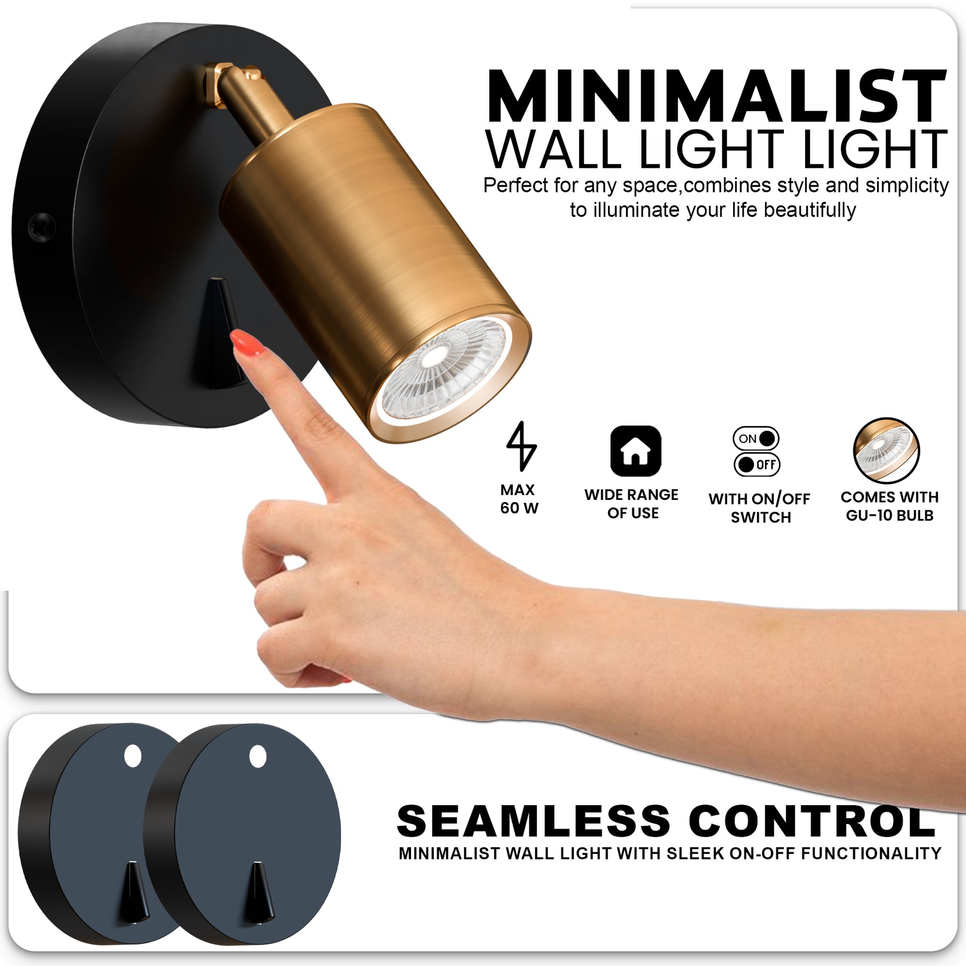 Rotatable GU10 Spotlight Single Head Wall Light with On-Off Switch