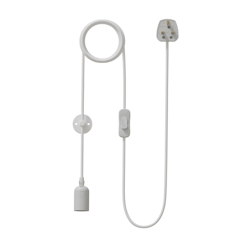 E27 Plug in Hangende Plafondlamp Armatuur Witte Lampfitting Snoer~4547