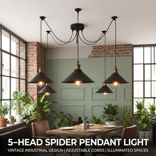 5 Light Black Pendant Light Spider Lamp