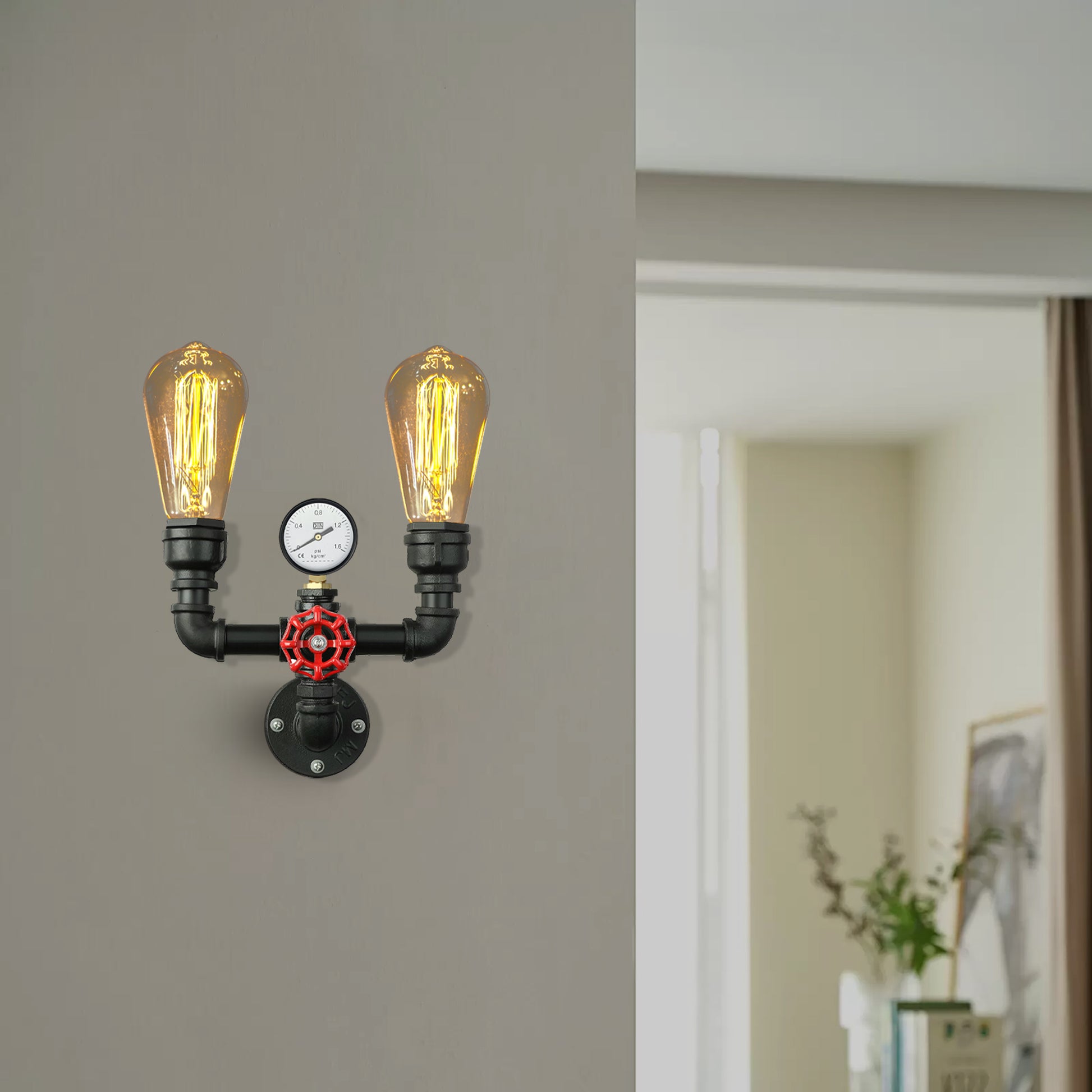 Vintage twin waterpipe wall light 