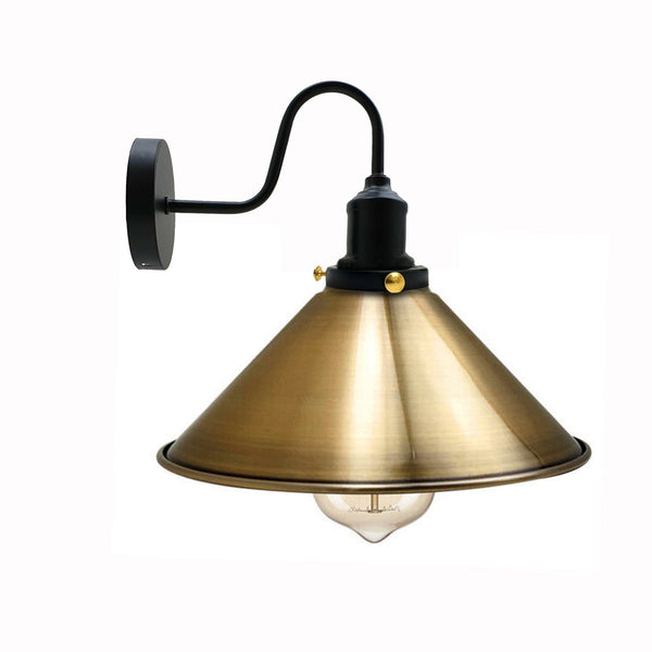 LEDSone Vintage Industrial Wall Sconce - Metal Cone E27 Wall Lamp ~6615 – Yellow Brass / 1