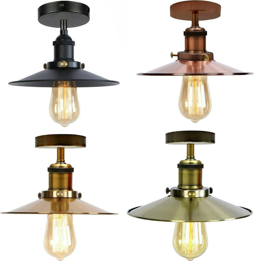 Four modern industrial semi-flush metal ceiling lights in various finishes