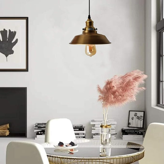 vintage industriële metalen plafondlamp met retro kap~1336